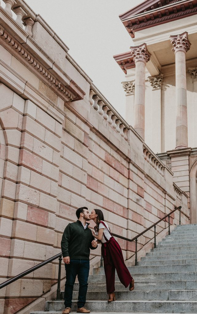 Romantic kiss on the steps of the Lancaster County Courthouse