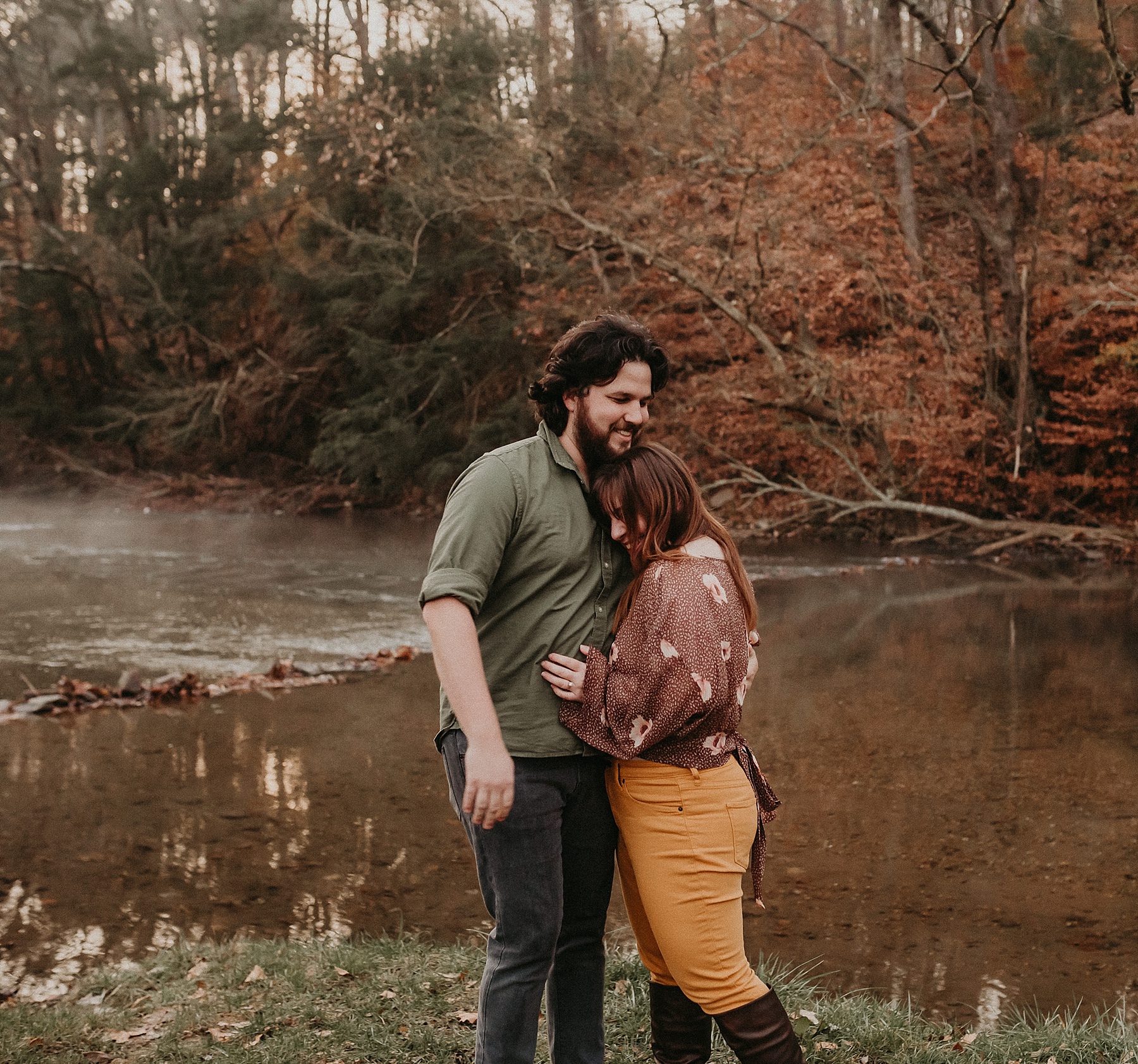 Fun and playful foggy Irish countryside sunrise couples session