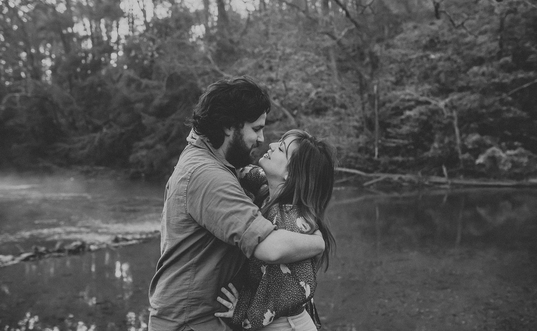 Fun and playful foggy Irish countryside sunrise couples session