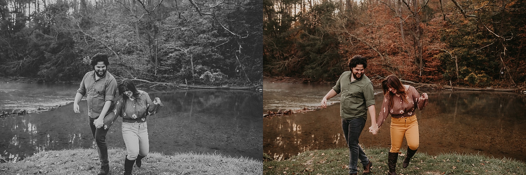 Fun and playful foggy Irish countryside sunrise couples session