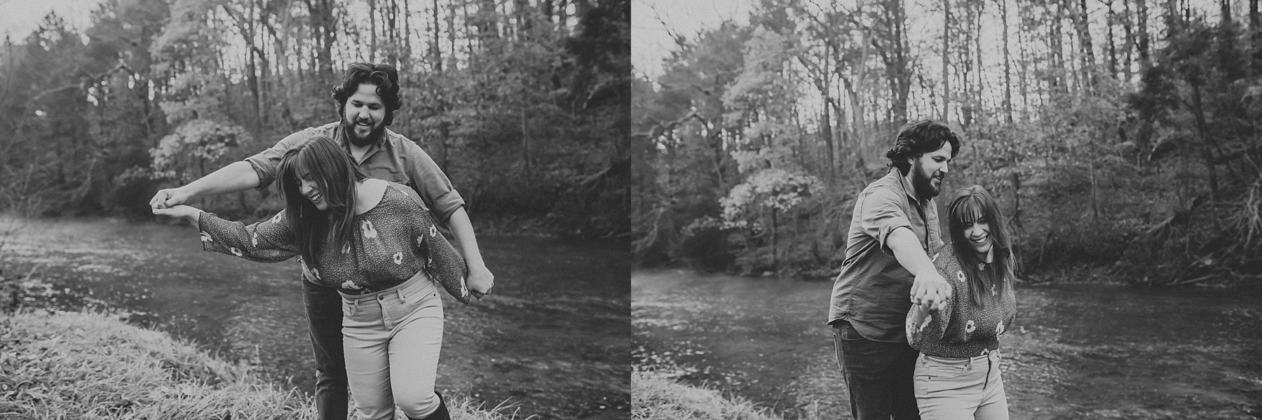 Fun and playful foggy Irish countryside sunrise couples session