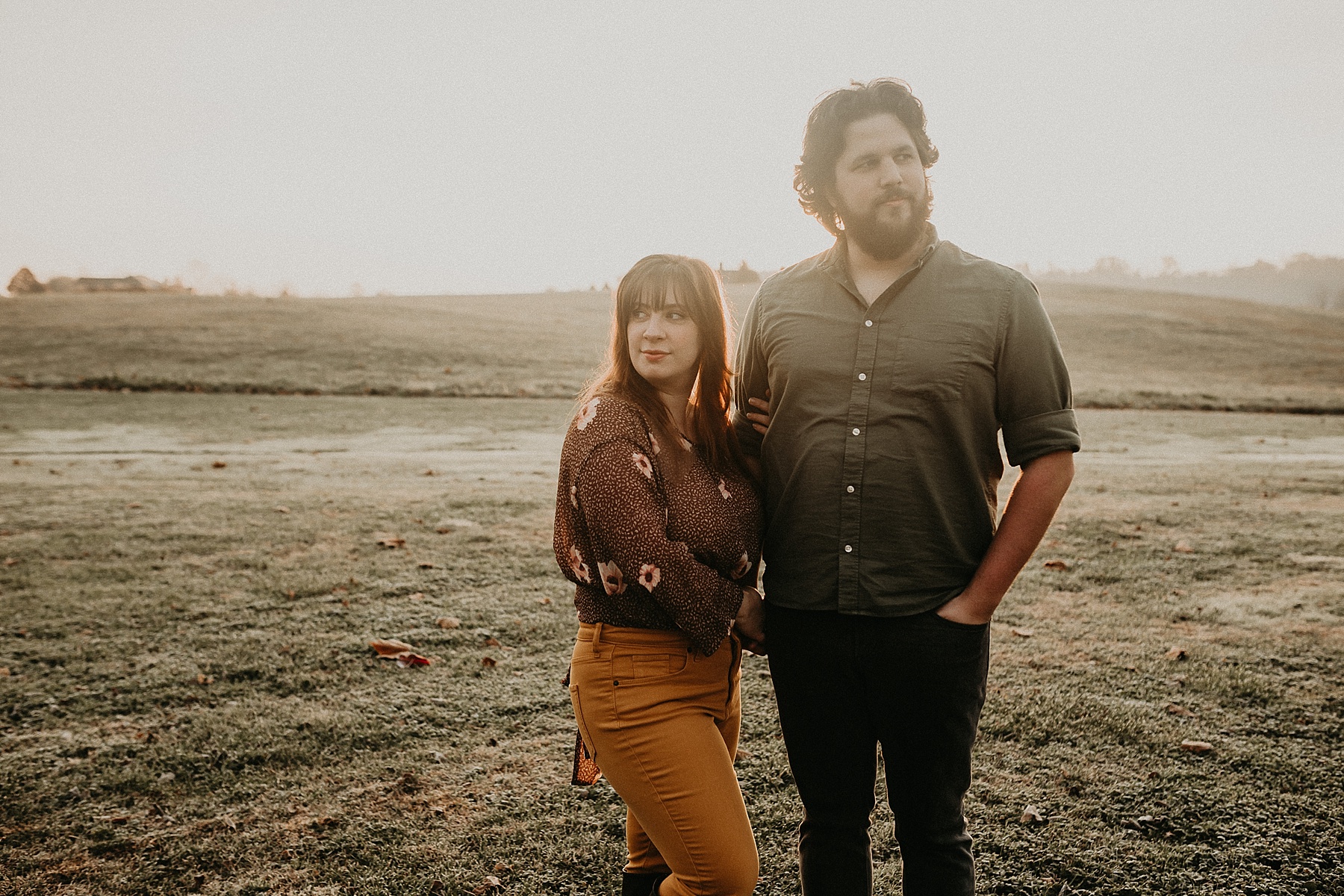 Fun and playful foggy Irish countryside sunrise couples session