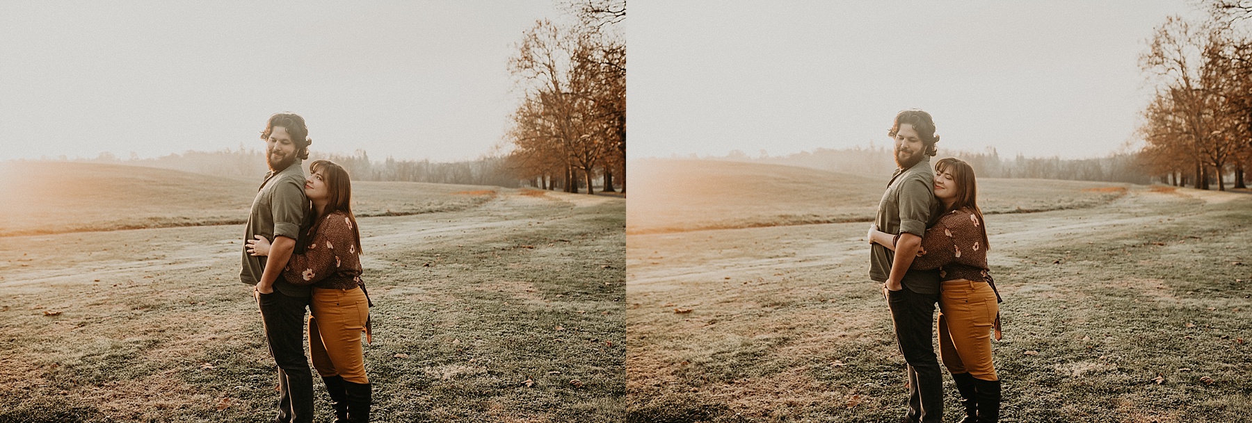 Fun and playful foggy Irish countryside sunrise couples session