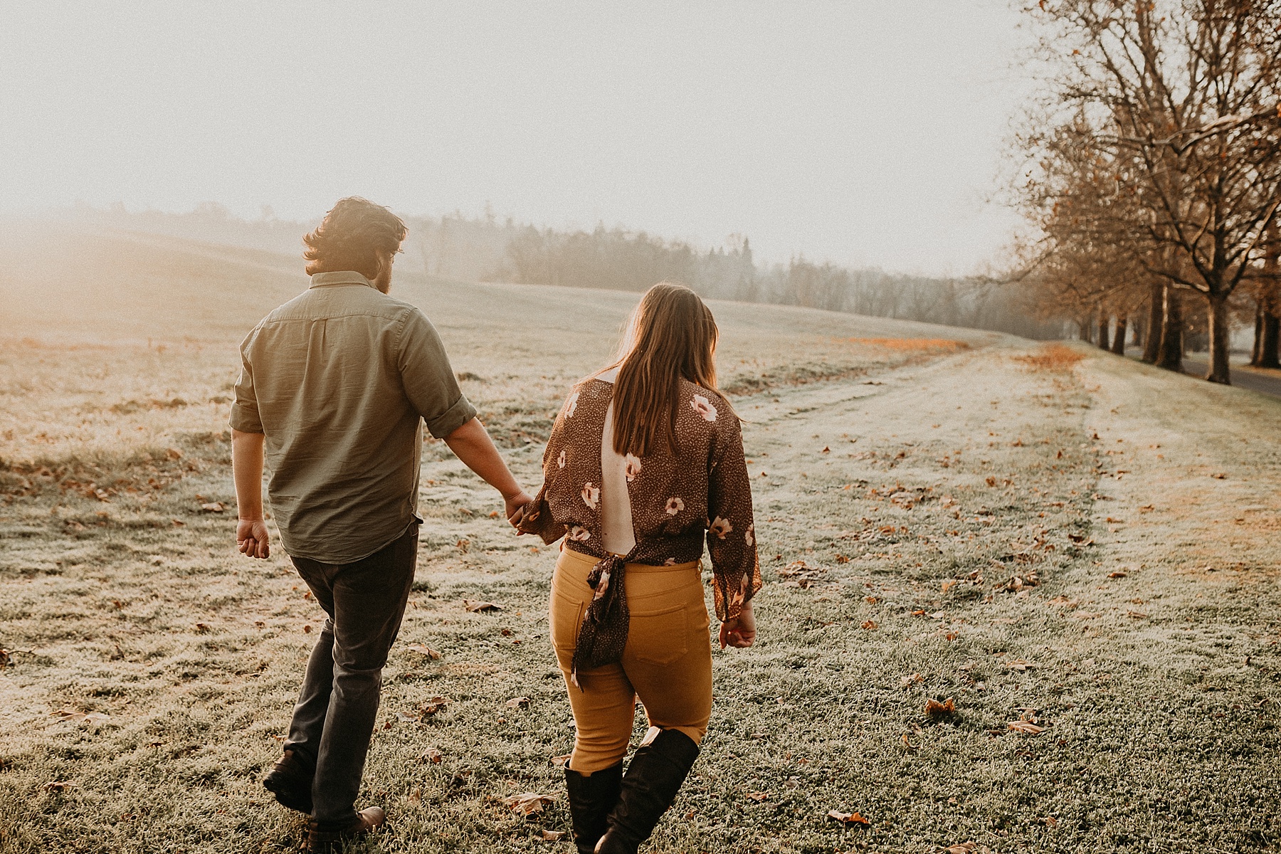 Fun and playful foggy Irish countryside sunrise couples session