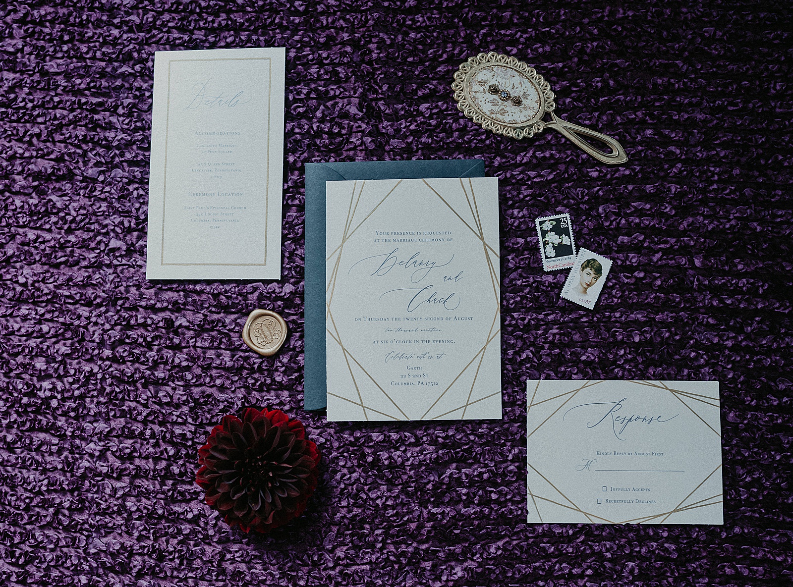 Wedding invitation styled with flowers and accents