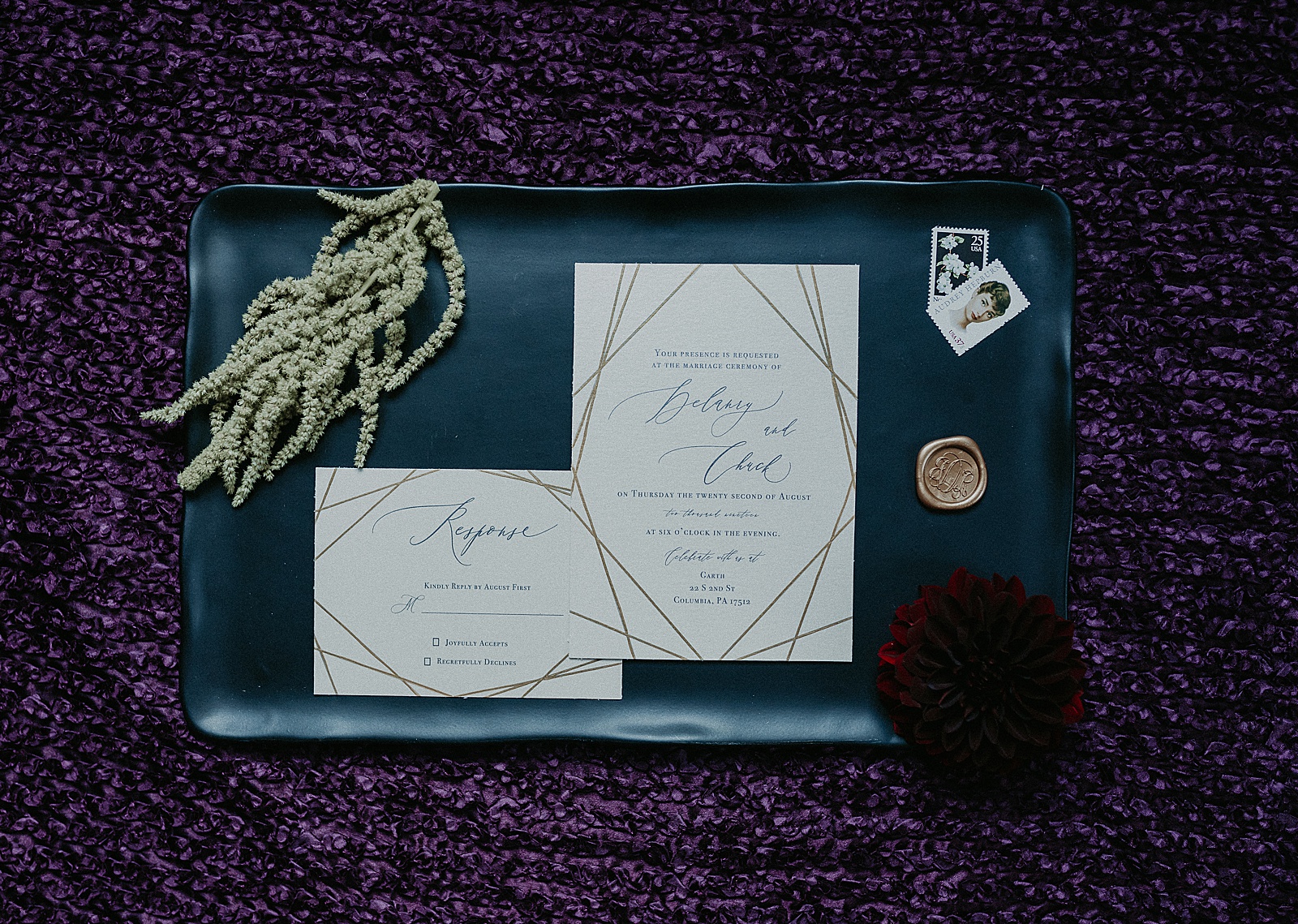 Wedding invitation styled with flowers and accents