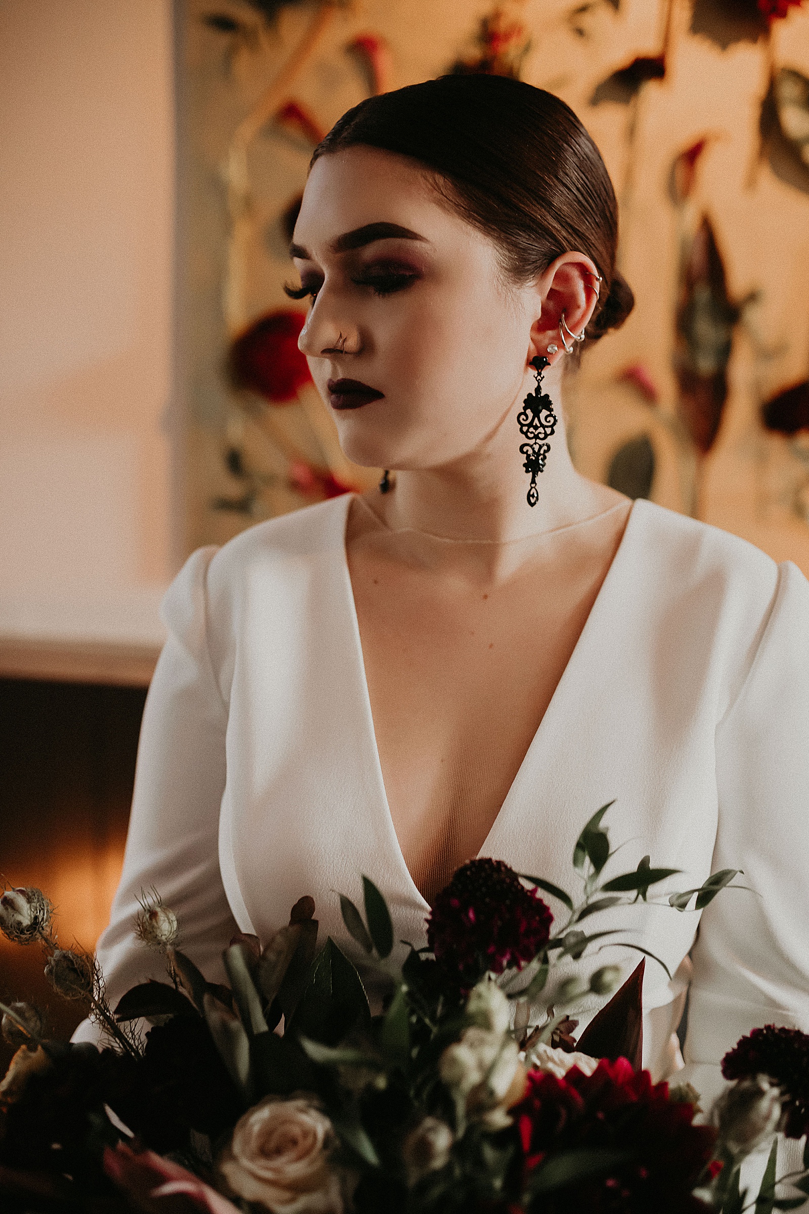 Dramatic dark and moody bridal portrait