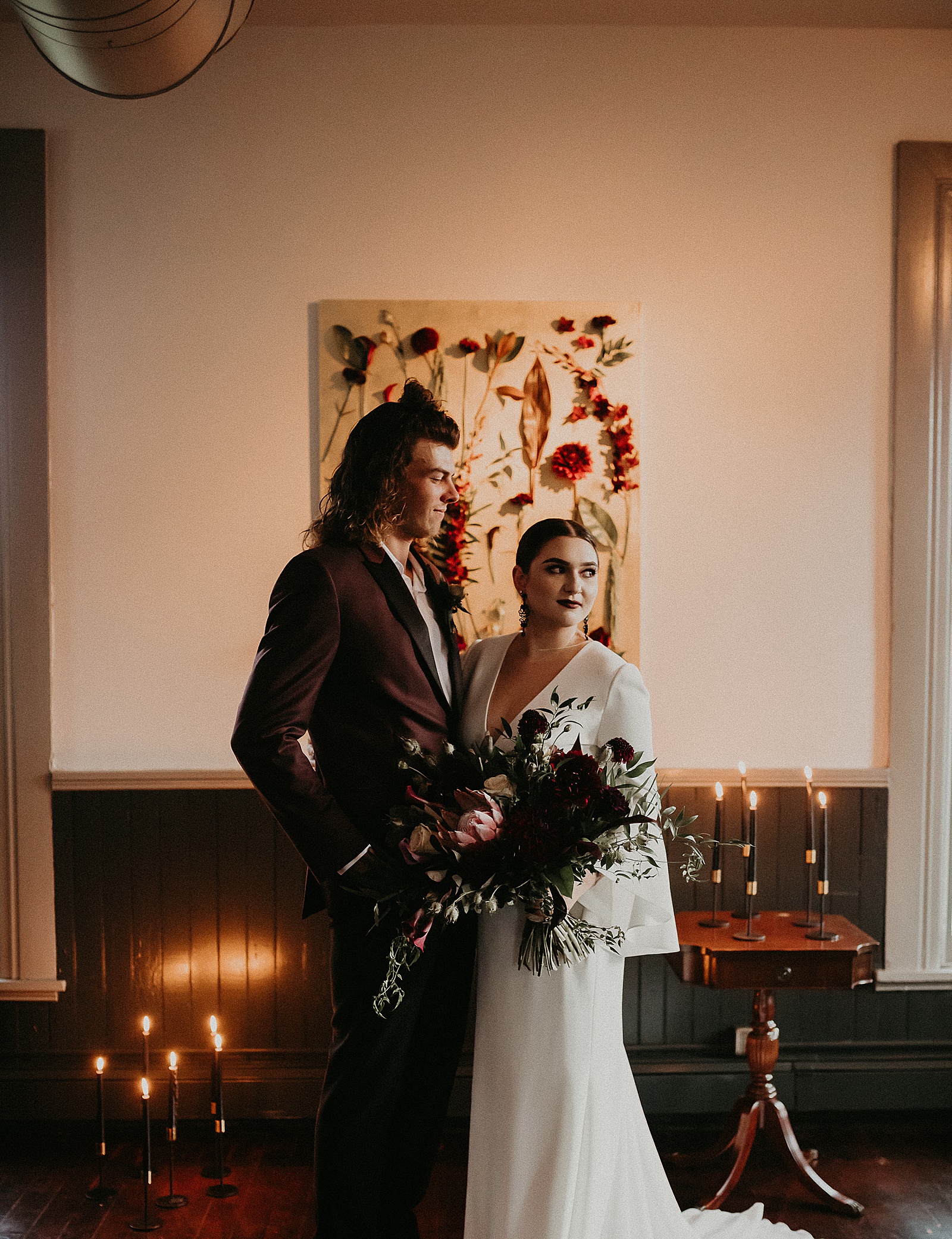 Dramatic dark and moody Bride and Groom portraits