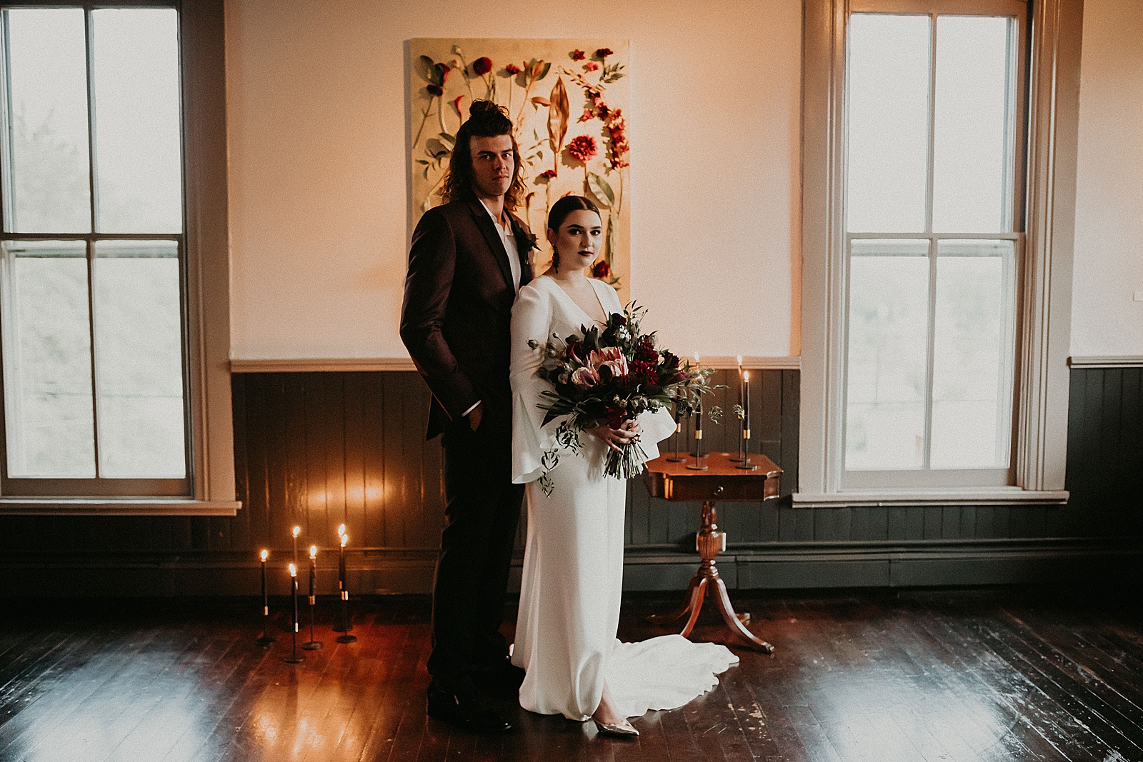 Dramatic dark and moody Bride and Groom portraits
