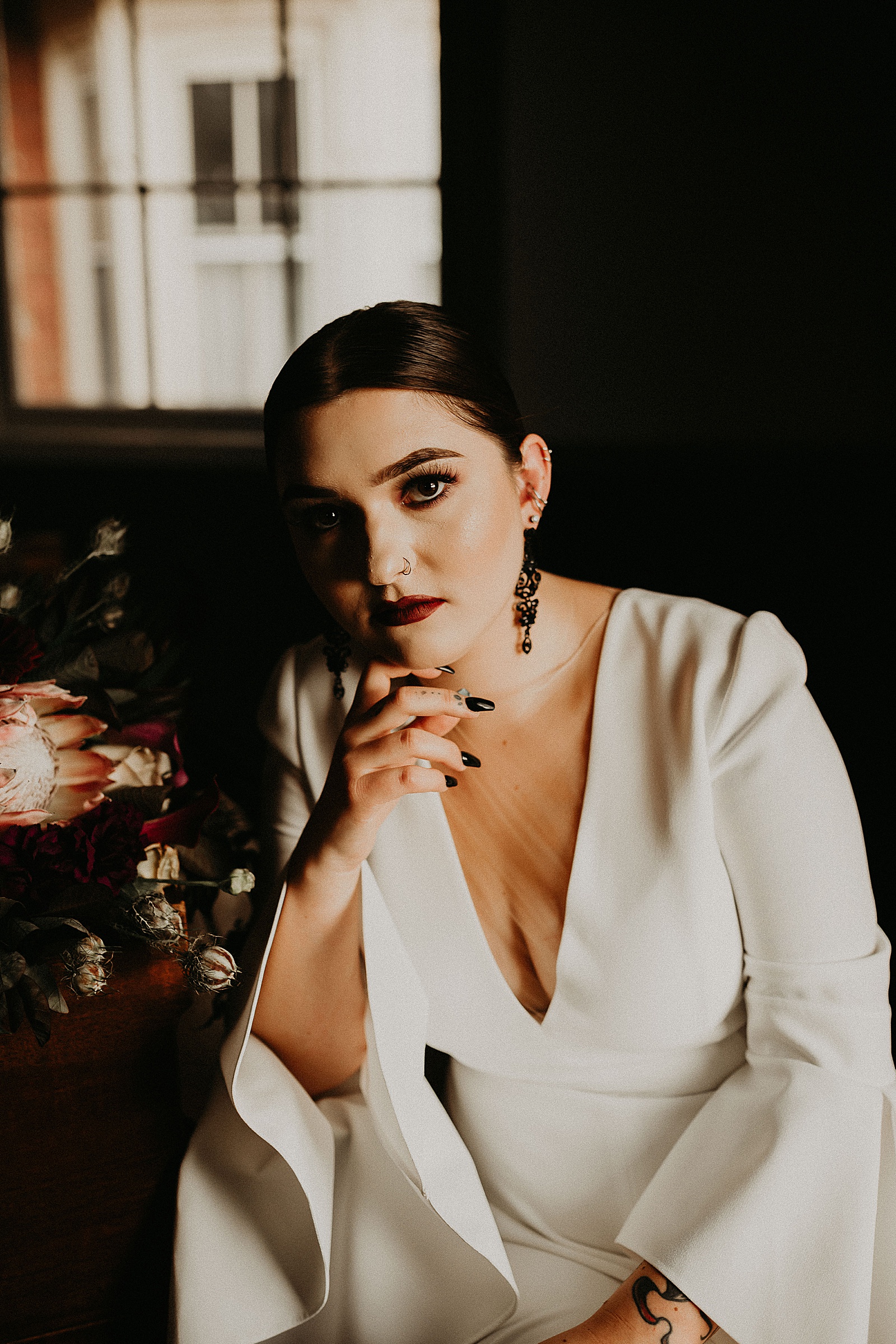 Dark and moody bridal portraits
