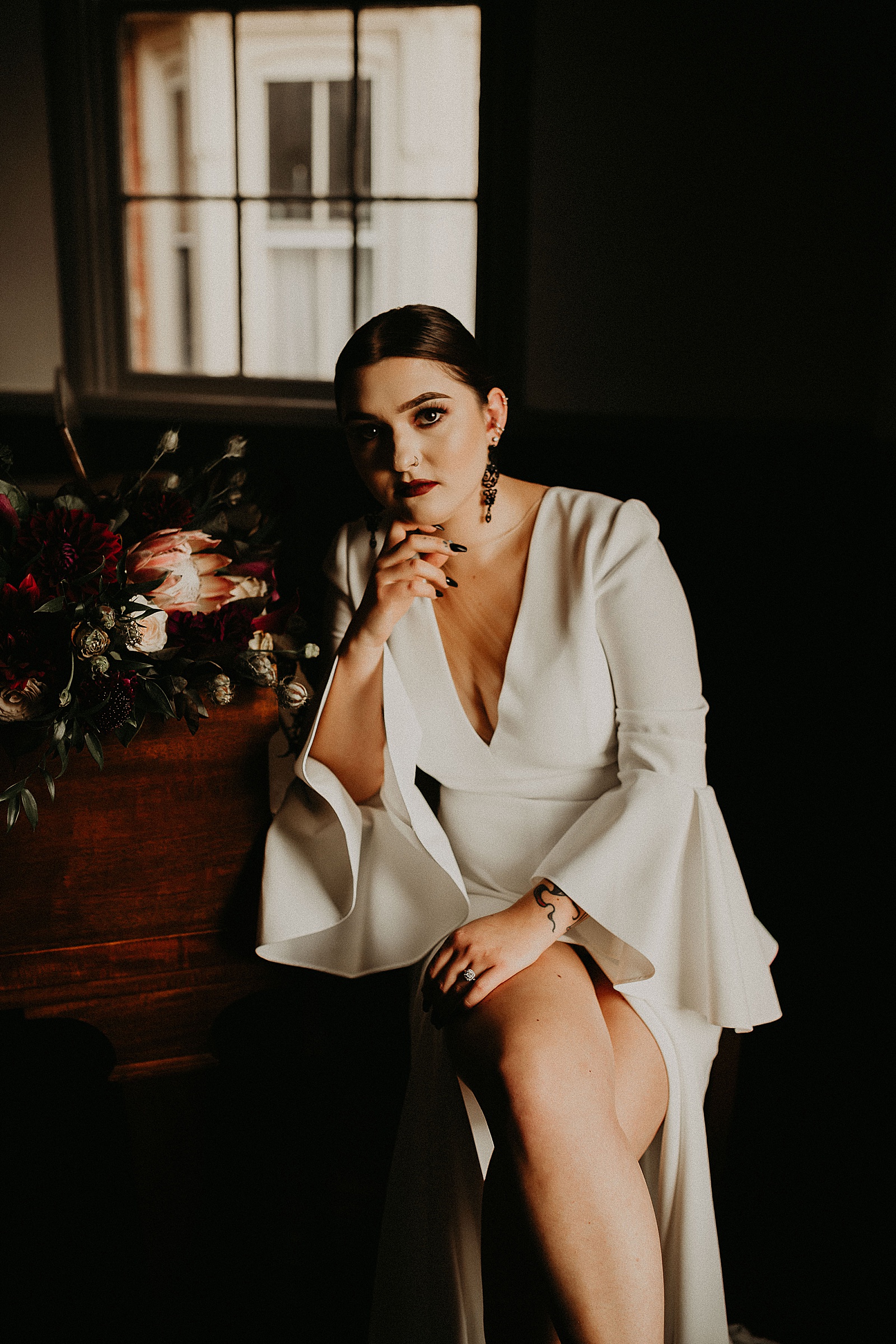 Dark and moody bridal portraits