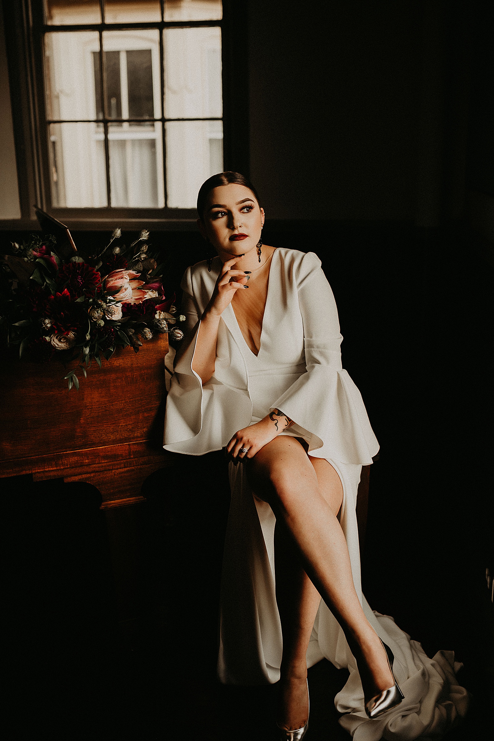 Dark and moody bridal portraits