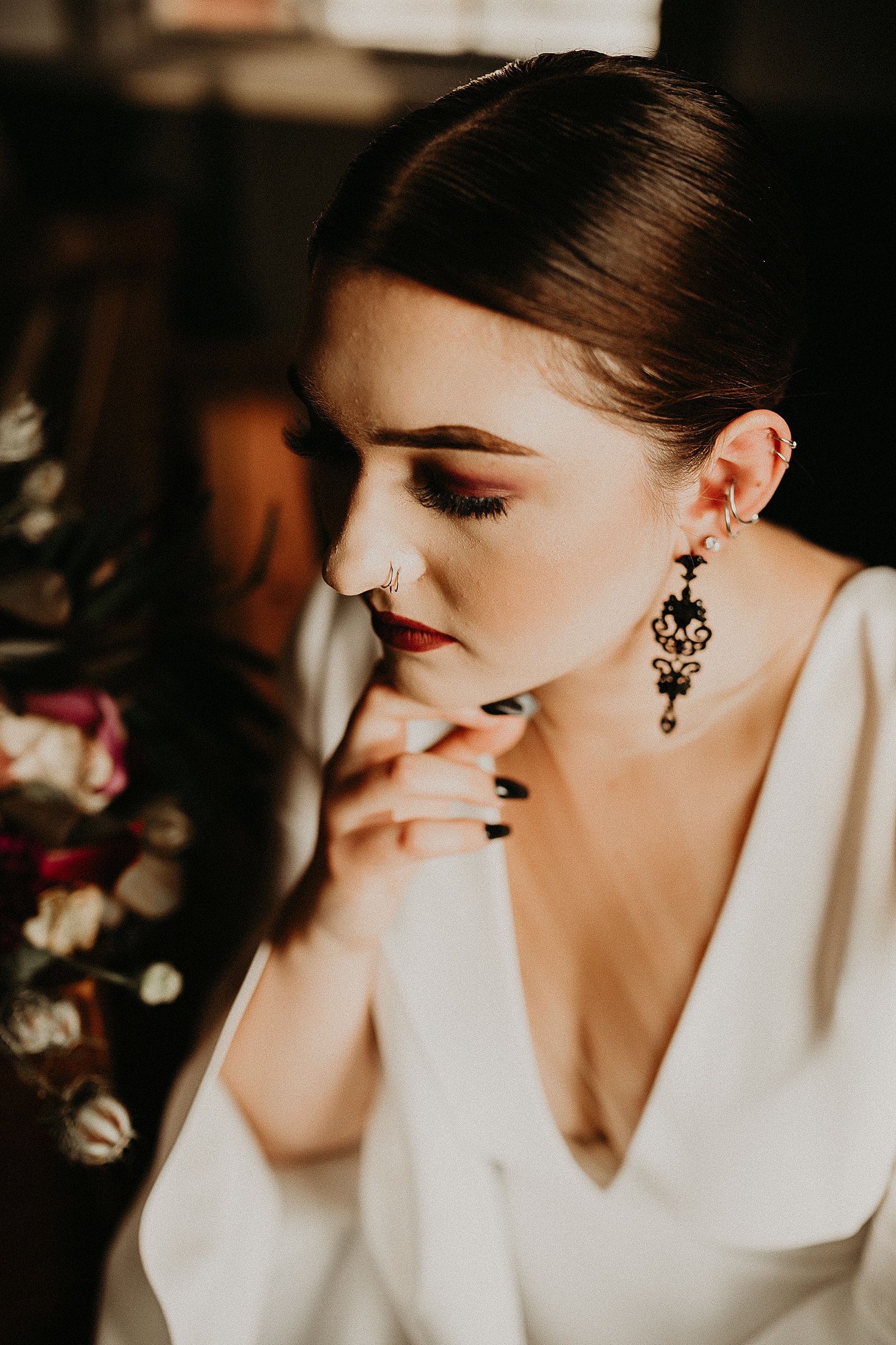 Dark and moody bridal portraits