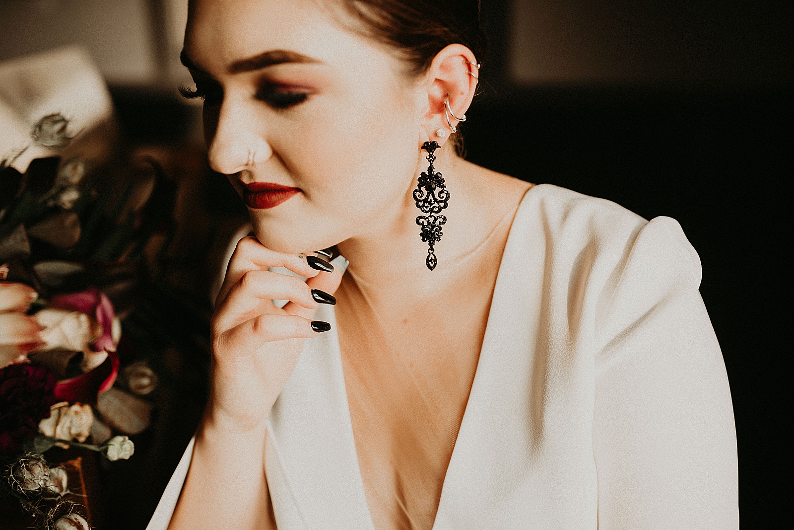 Dark and moody bridal portraits