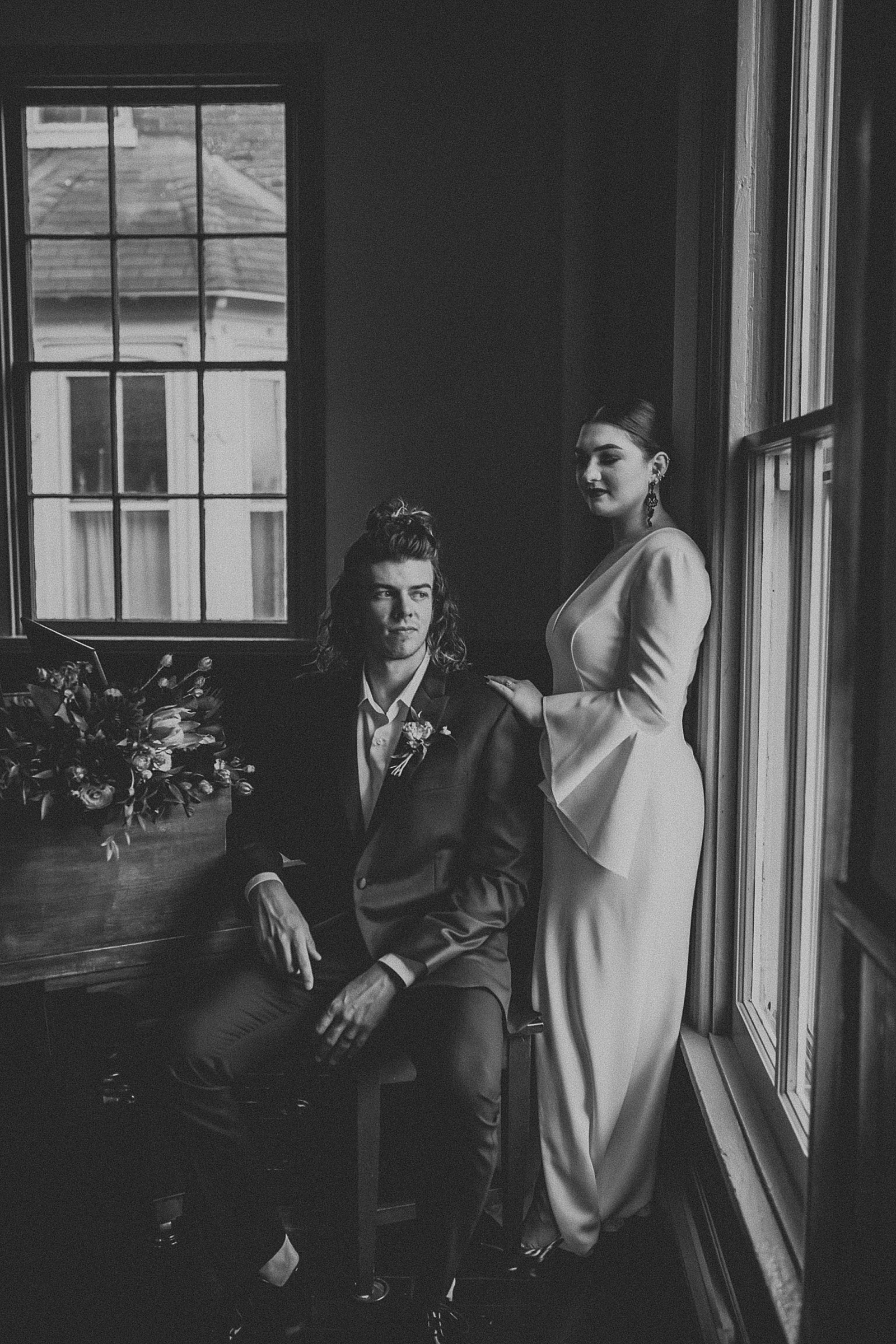 Dramatic dark and moody Bride and Groom portraits