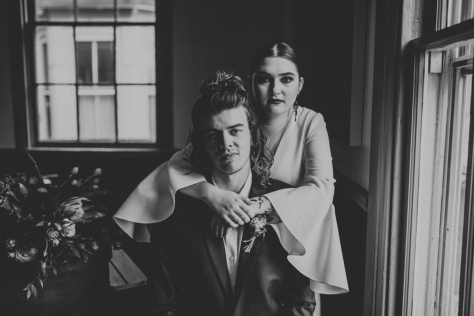 Dramatic dark and moody Bride and Groom portraits
