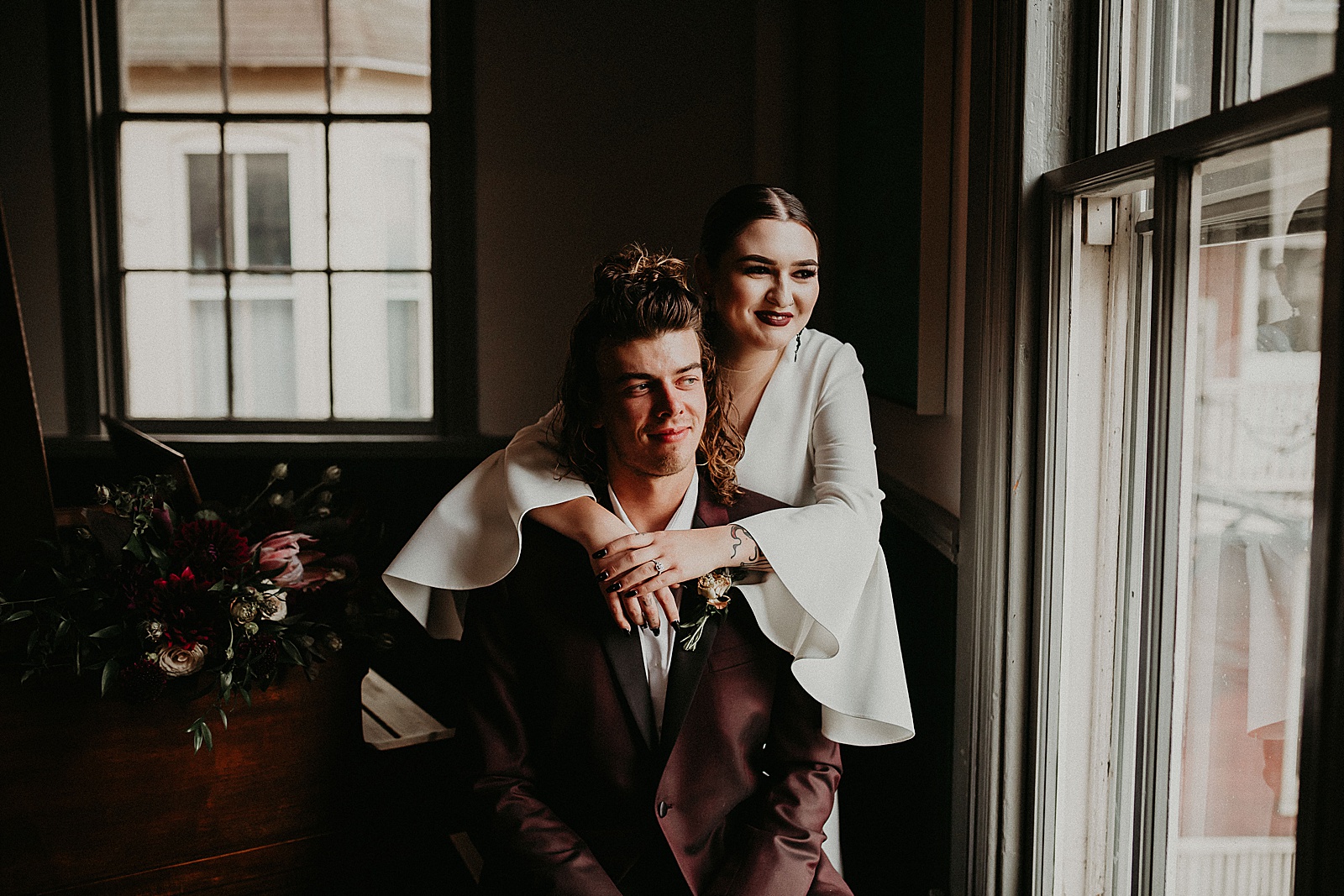 Dramatic dark and moody Bride and Groom portraits