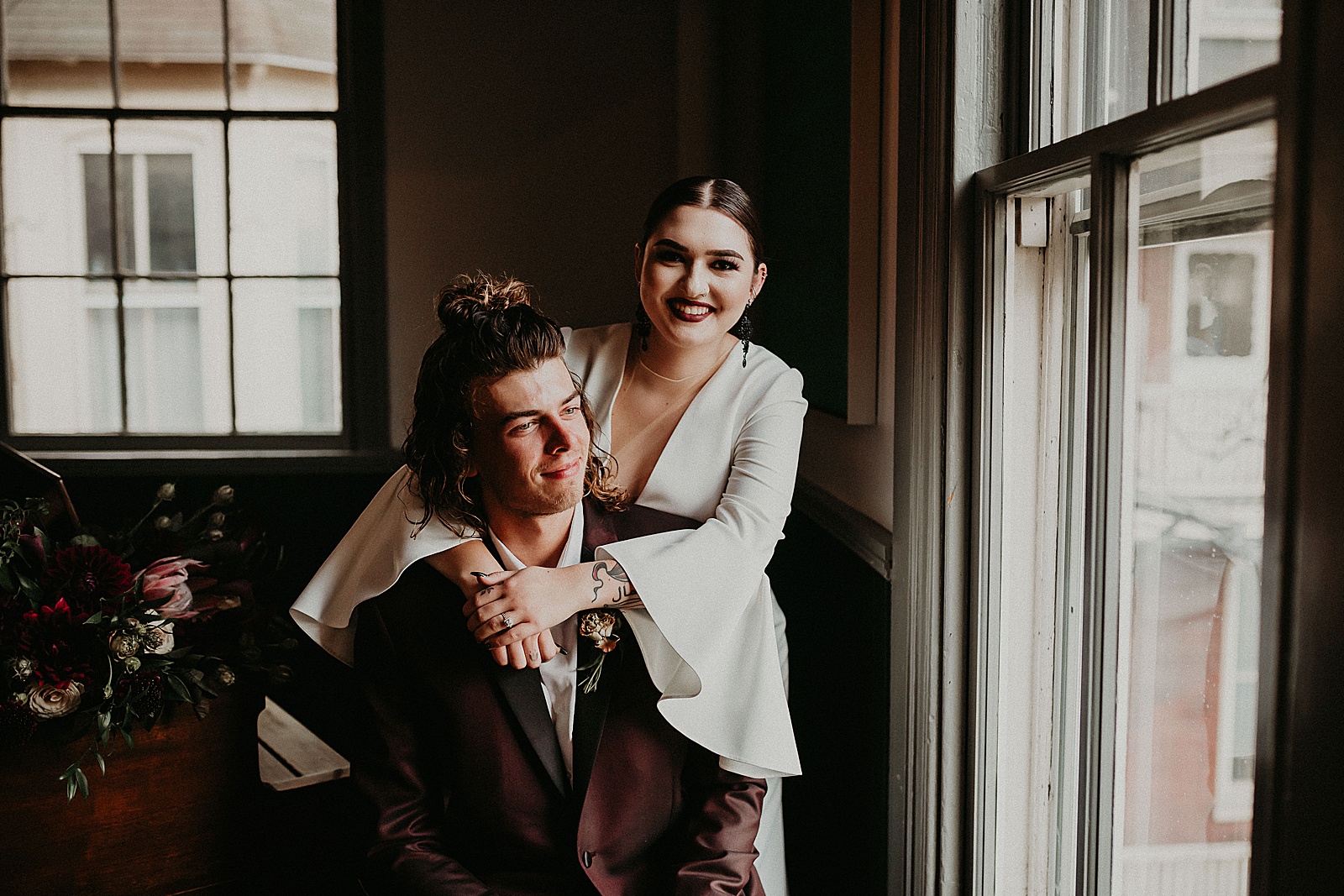 Dramatic dark and moody Bride and Groom portraits